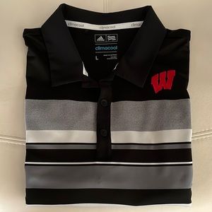 Wisconsin Badgers Adidas climacool Black and Gray Short Sleeve Golf Polo Shirt